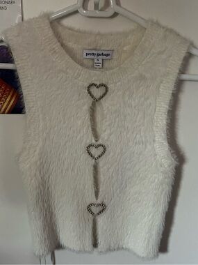 Pretty Garbage Cream Fuzzy Heart-Button Tank